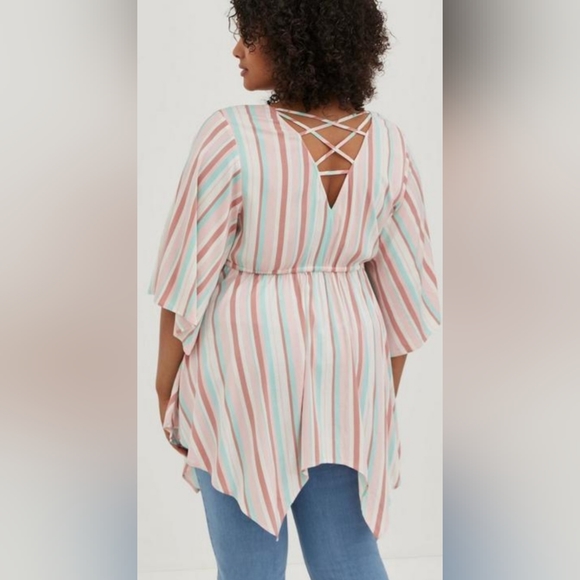 Torrid, NWOT, Babydoll Top, Stretch Challis Stripe Pink, Size 3X - Picture 9 of 9
